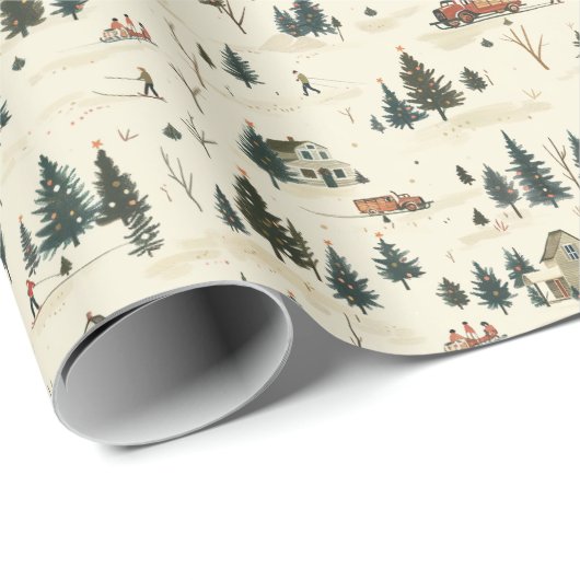 Snowy Landscape: Pine Trees & Cabins Cadeaupapier (Rol Hoek)