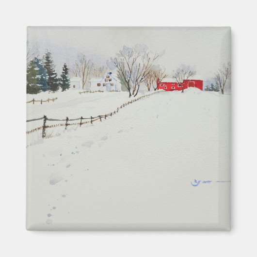 Snowy landscape waterverf magnet (Voorkant)