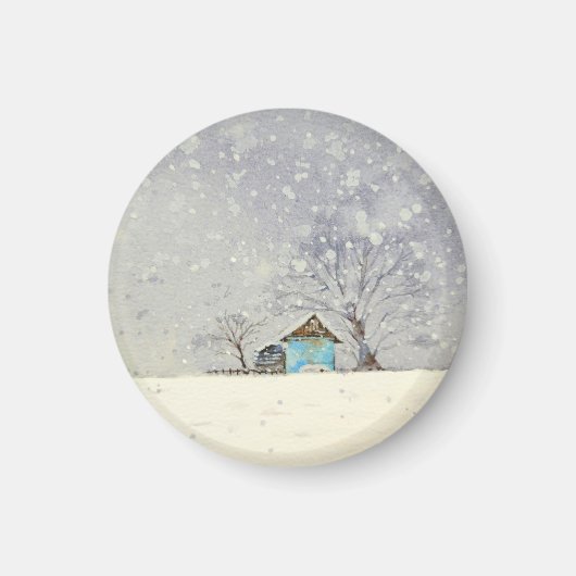 Snowy landscape waterverf magnet (Voorkant)