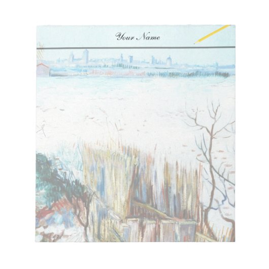 Snowy Landscape with Arles in the Background Notitieblok (Voorkant)