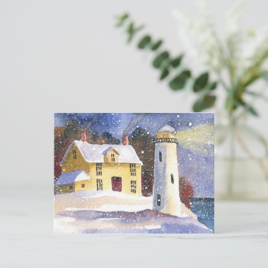 Snowy Lighthouse Winter Briefkaart (Staand voorkant)