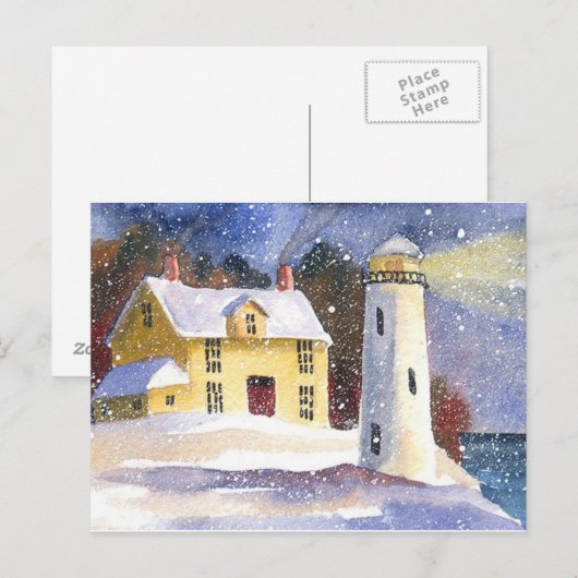 Snowy Lighthouse Winter Briefkaart (Voorkant / Achterkant)