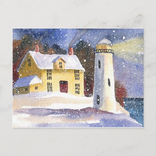 Snowy Lighthouse Winter Briefkaart (Voorkant)