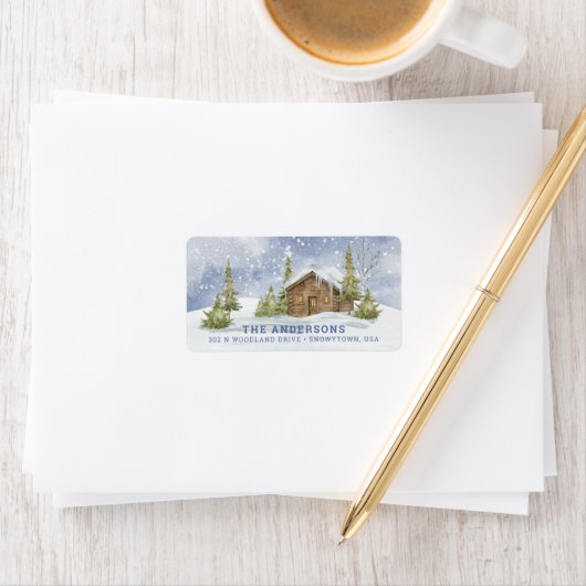 Snowy Log Cabin Label (Insitu)