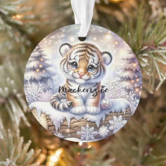 Snowy Log Tiger Ornament (Boom)