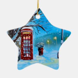 Snowy London winter koppel red umbrella Keramisch Ornament