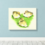 Snowy Mallard Ducklings Canvas Afdruk (Insitu (Houten vloer))