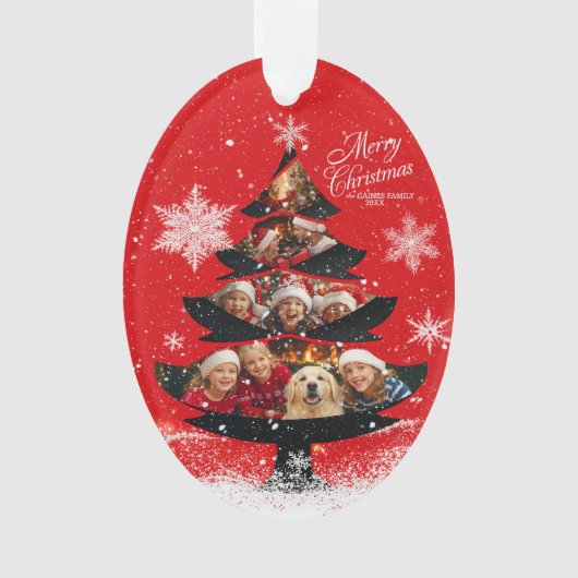 Snowy Merry Christmas Family Photo Tree Ornament (voorkant)