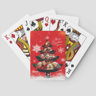 Snowy Merry Christmas Family Photo Tree Pokerkaarten