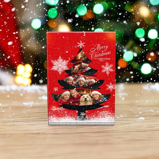 Snowy Merry Christmas Family Tree Photo Block Fotoblokken