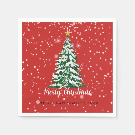 Snowy Merry Christmas Tree Servet Rood (Voorkant)