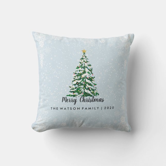 Snowy Merry Kerstmis Pillow Light Blue Kussen (Voorkant)