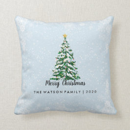 Snowy Merry Kerstmis Pillow Light Blue Kussen