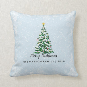 Snowy Merry Kerstmis Pillow Light Blue Kussen