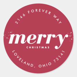 Snowy Modern Merry Christmas Retouradres Ronde Sticker