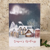 Snowy Moonlit Village Kerstscène Winter Feestdagen Kaart