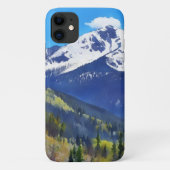 Snowy Mountain and Trees Waterverf Style Art Case-Mate iPhone Case (Achterkant)