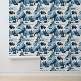 Snowy Mountain Arctic Wildlife Peel en Stick Behang