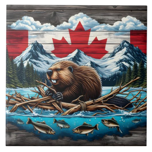 Snowy Mountain, Beaver, Canadese trots Tegeltje (Voorkant)