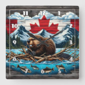 Snowy Mountain, Beaver, Canadese trots Vierkante Klok (Voorkant)