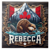 Snowy Mountain, Beaver, Canadese vlag Tegeltje (Voorkant)
