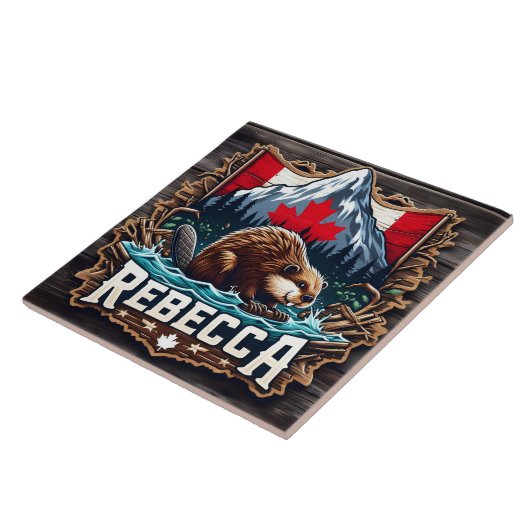 Snowy Mountain, Beaver, Canadese vlag Tegeltje (Zijkant)