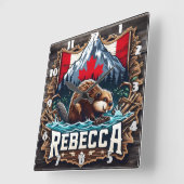 Snowy Mountain, Beaver, Canadese vlag Vierkante Klok (Hoek)