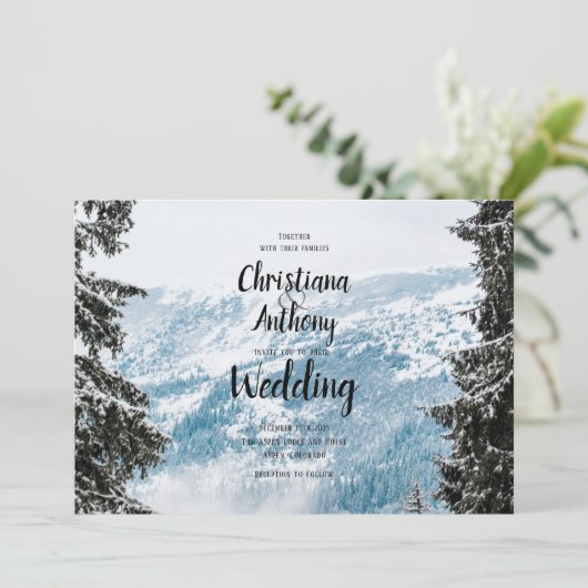 Snowy Mountain bruiloft Kaart (Staand voorkant)