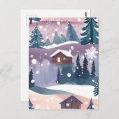 Snowy Mountain Cabin Waterverf Briefkaart (Voorkant / Achterkant)