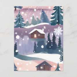 Snowy Mountain Cabin Waterverf Briefkaart