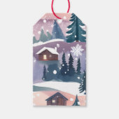 Snowy Mountain Cabin Waterverf Cadeaulabel (Voorkant)