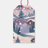 Snowy Mountain Cabin Waterverf Cadeaulabel (Achterkant)