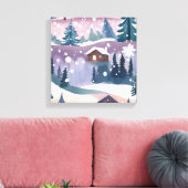 Snowy Mountain Cabin Waterverf Canvas Afdruk (Insitu (Woonkamer))