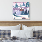 Snowy Mountain Cabin Waterverf Canvas Afdruk (Insitu (Slaapkamer))