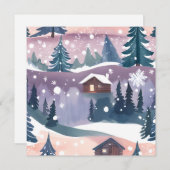 Snowy Mountain Cabin Waterverf Feestdagenkaart (Voorkant / Achterkant)