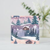 Snowy Mountain Cabin Waterverf Feestdagenkaart (Staand voorkant)