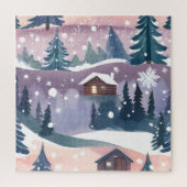 Snowy Mountain Cabin Waterverf Legpuzzel (Verticaal)