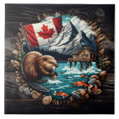 Snowy Mountain, Canadian Beaver, Ocean Uitzicht Tegeltje (Voorkant)