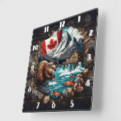 Snowy Mountain, Canadian Beaver, Ocean Uitzicht Vierkante Klok (Hoek)