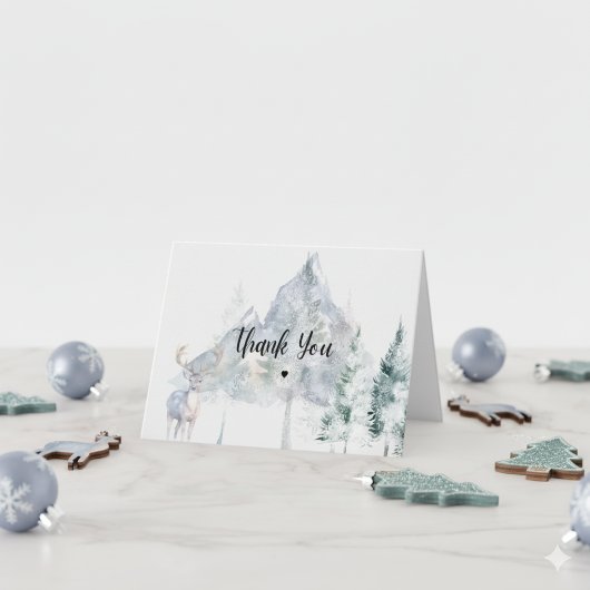 Snowy Mountain Evergreen Baby Shower  Bedankkaart