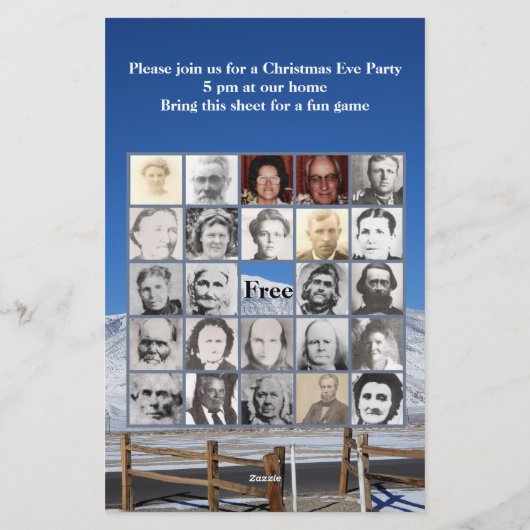 Snowy Mountain Familienaam en Photo Bingo Game Briefpapier (Achterkant)