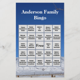 Snowy Mountain Familienaam en Photo Bingo Game Briefpapier