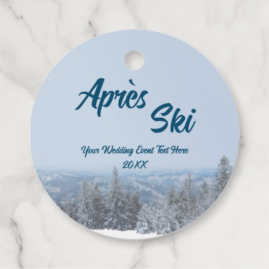 Snowy Mountain Forest Apres Ski Wedding Event Bedankjes Labels (Achterkant)
