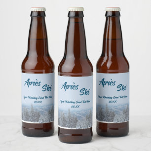 Snowy Mountain Forest Apres Ski Wedding Event Bier Etiket
