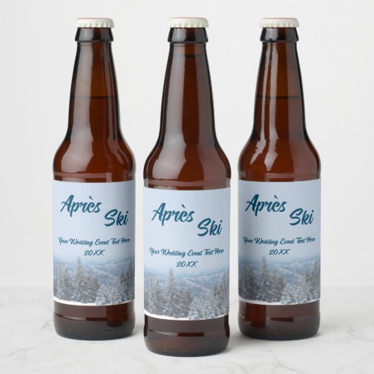 Snowy Mountain Forest Apres Ski Wedding Event Bier Etiket (Flessen)