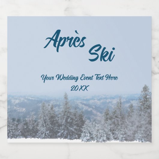 Snowy Mountain Forest Apres Ski Wedding Event Bier Etiket (Enkel label)