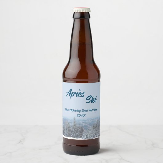 Snowy Mountain Forest Apres Ski Wedding Event Bier Etiket (Voorkant)