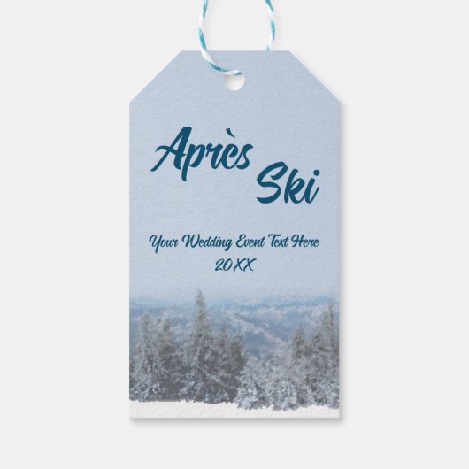 Snowy Mountain Forest Apres Ski Wedding Event Cadeaulabel (Achterkant)