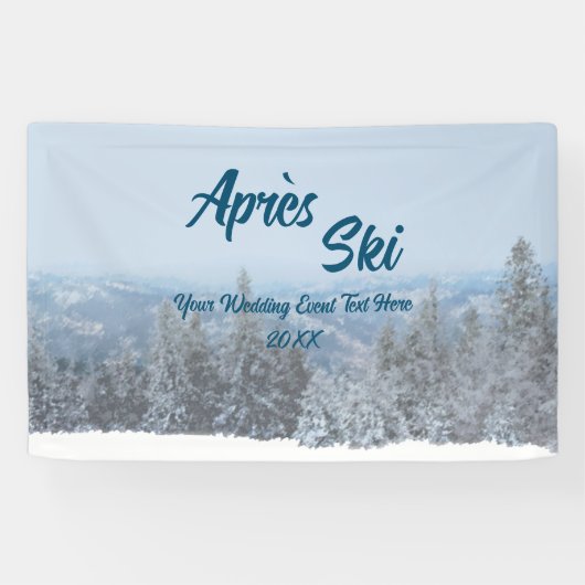 Snowy Mountain Forest Apres Ski Wedding Event Spandoek (Horizontaal)