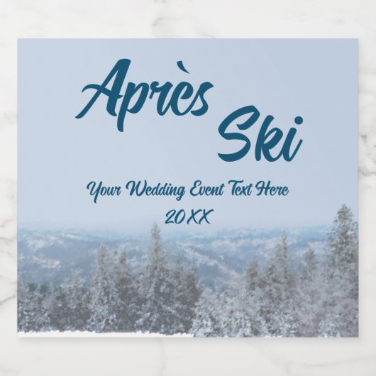 Snowy Mountain Forest Apres Ski Wedding Event Sparkling Wijnetiket (Enkel label)
